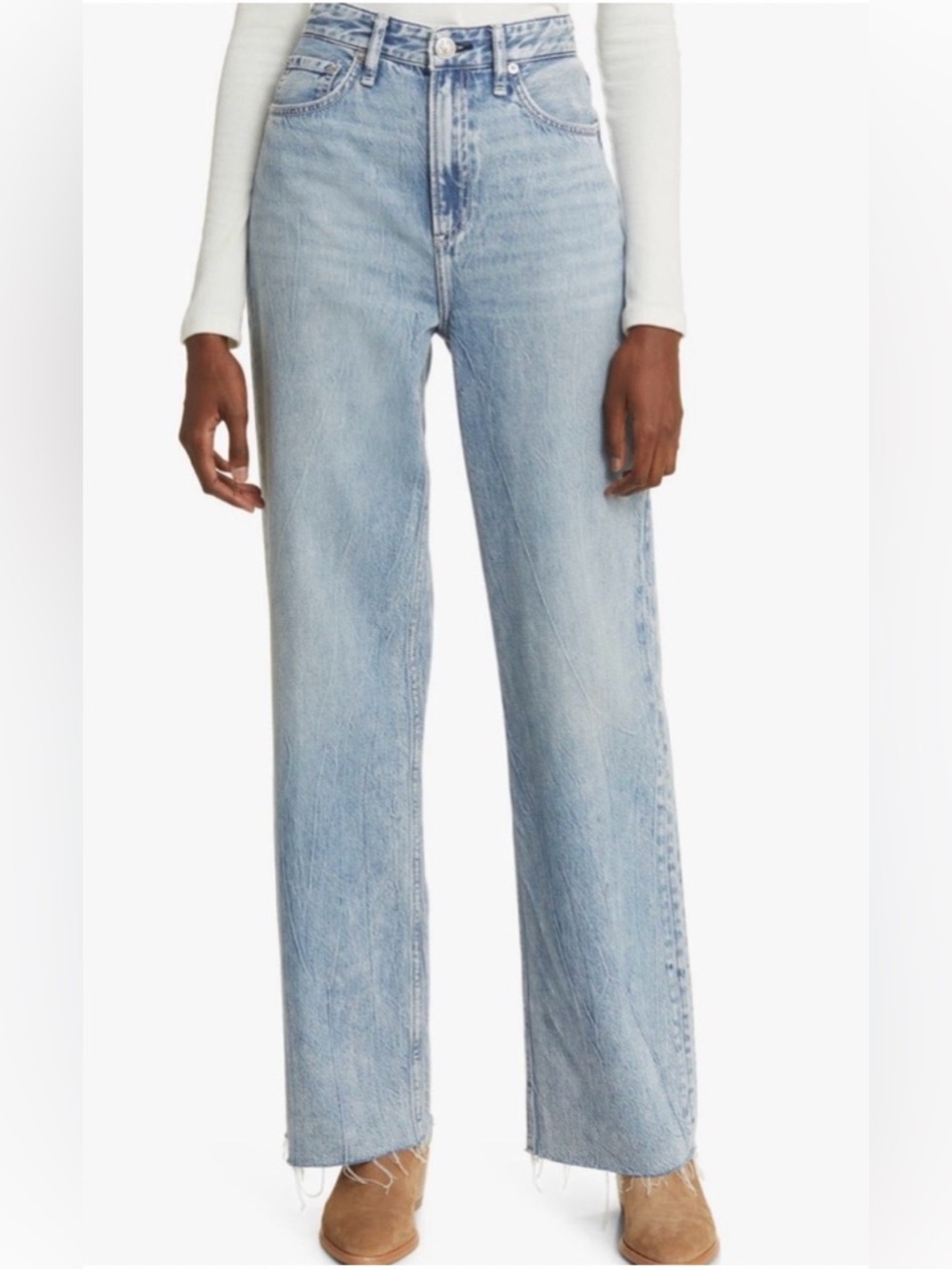 Rag & Bone Logan Featherweight Raw Edge, High Rise Wide Jean in Mira - Picture 2 of 14